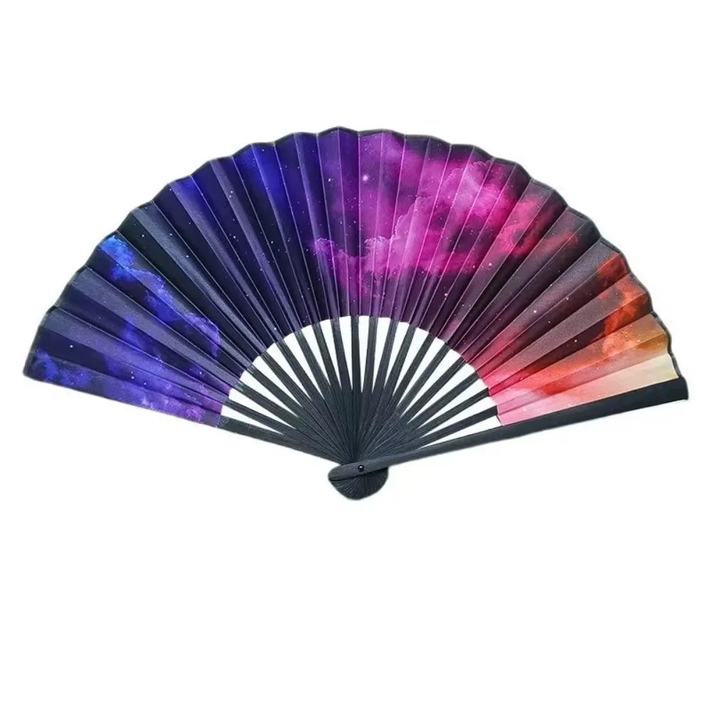 Gradient Colorful Folding Hand Fan 23cm | Reflective Rave Fan Folding Hand Fan Nixie Purple multicolored