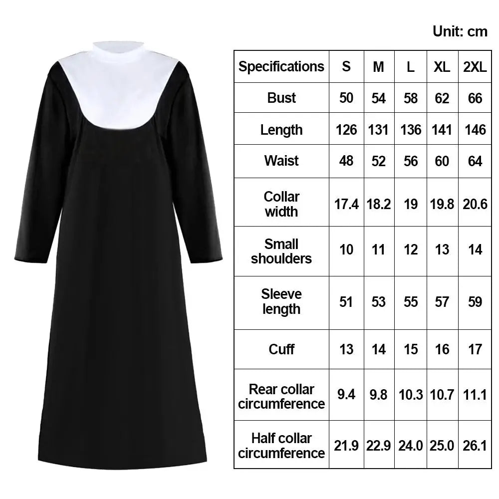 Adult Priest & Nun Cosplay Costume – Unisex Black Robe Set Cosplay Costume Set Nixie