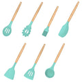 7-Piece Silicone Kitchen Utensil Set with Wooden Handles Kitchen Utensil Set Nixie green