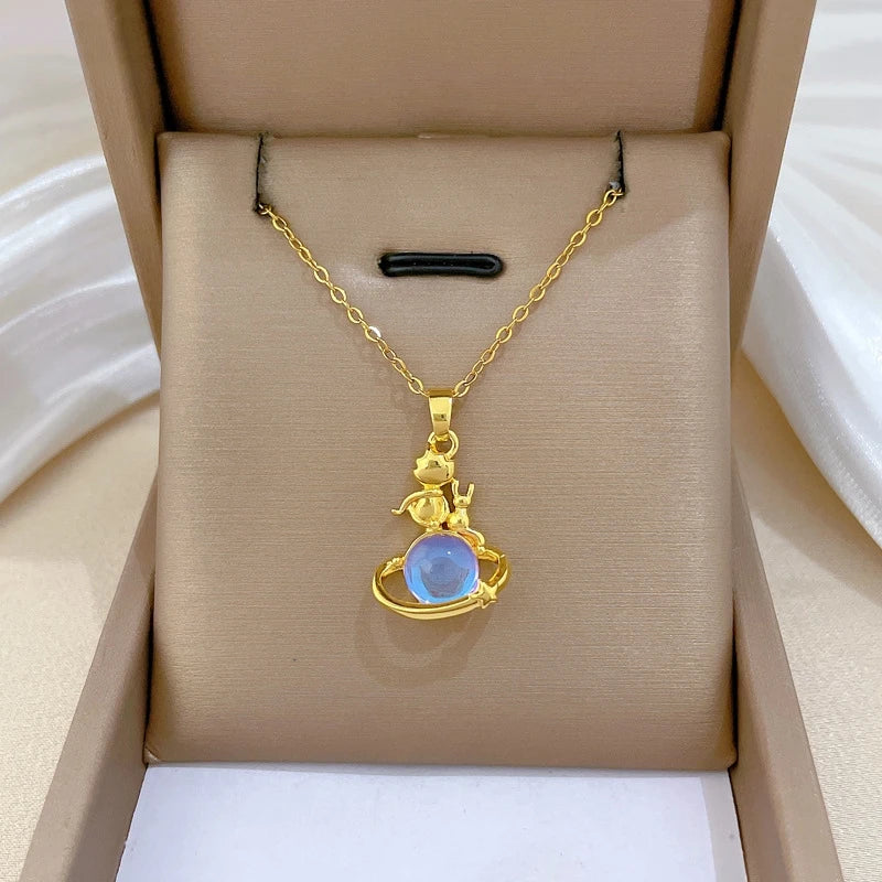 Starry Sky Pendant Choker Necklace – Gold Stainless Steel Pendant Choker Necklace Nixie