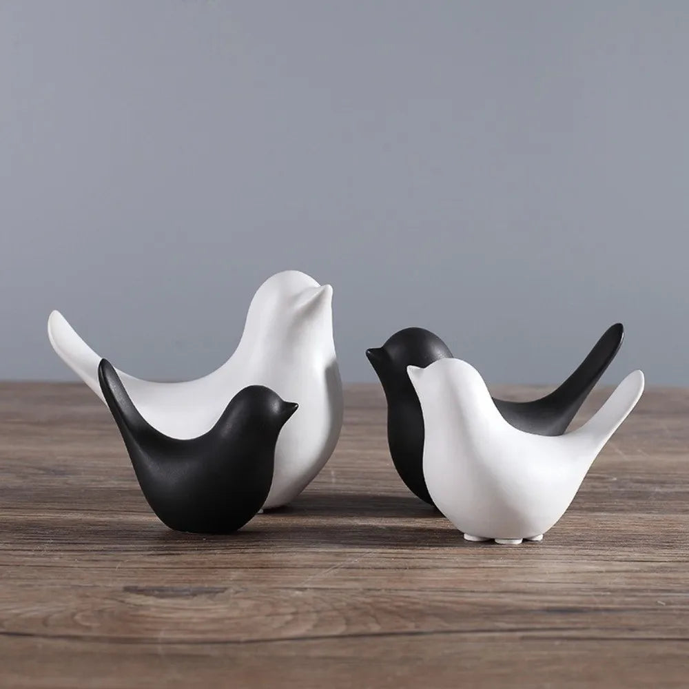 Nordic Bird Ceramic Figurine | Black & White Art Deco Statue Ceramic Bird Figurine Nixie