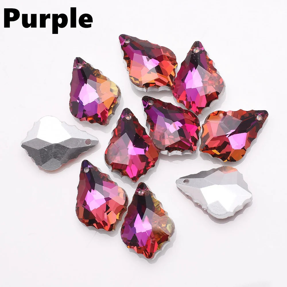 10Pcs Crystal Baroque Maple Leaf Glass Charm Pendants for DIY Jewelry Making Beads Nixie purple 10Pcs 15x22mm