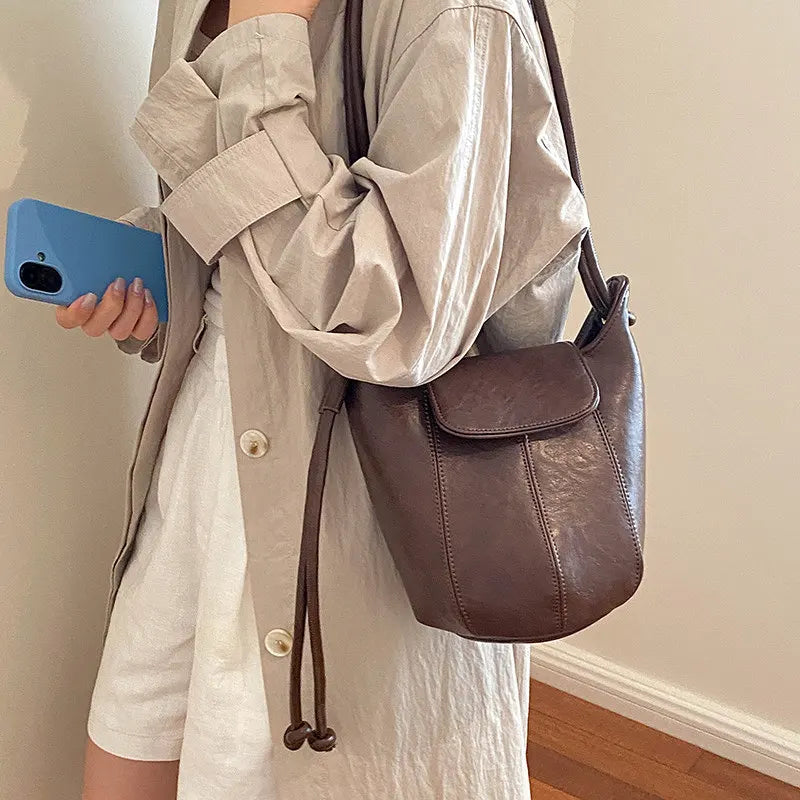 Nixie Retro Patent Leather Bucket Bag | Women's Crossbody Bucket Shoulder Bag Nixie