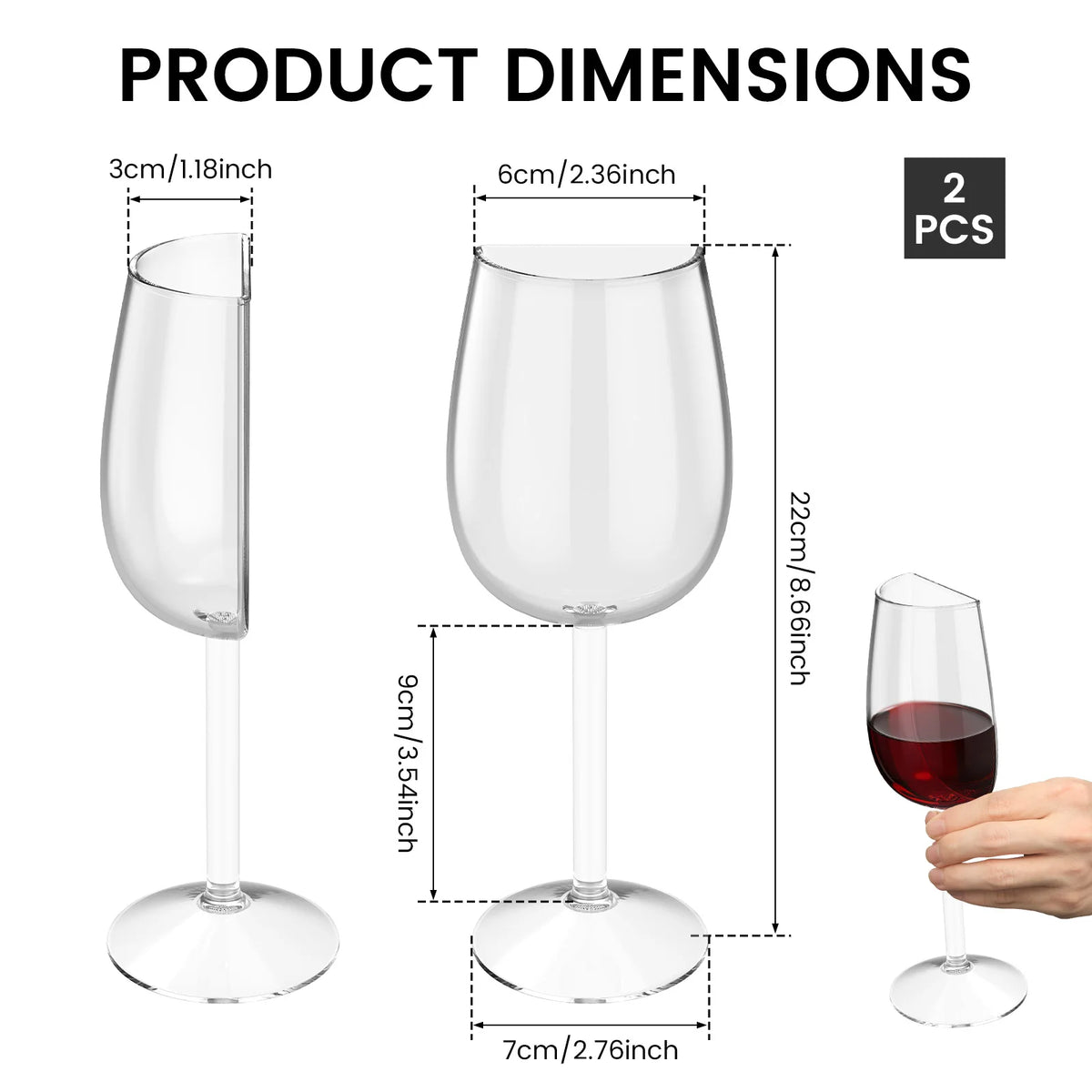 Half Wine Glass Set of 2 | Novelty Crystal Clear Wine Glasses Novelty Wine Glasses Nixie