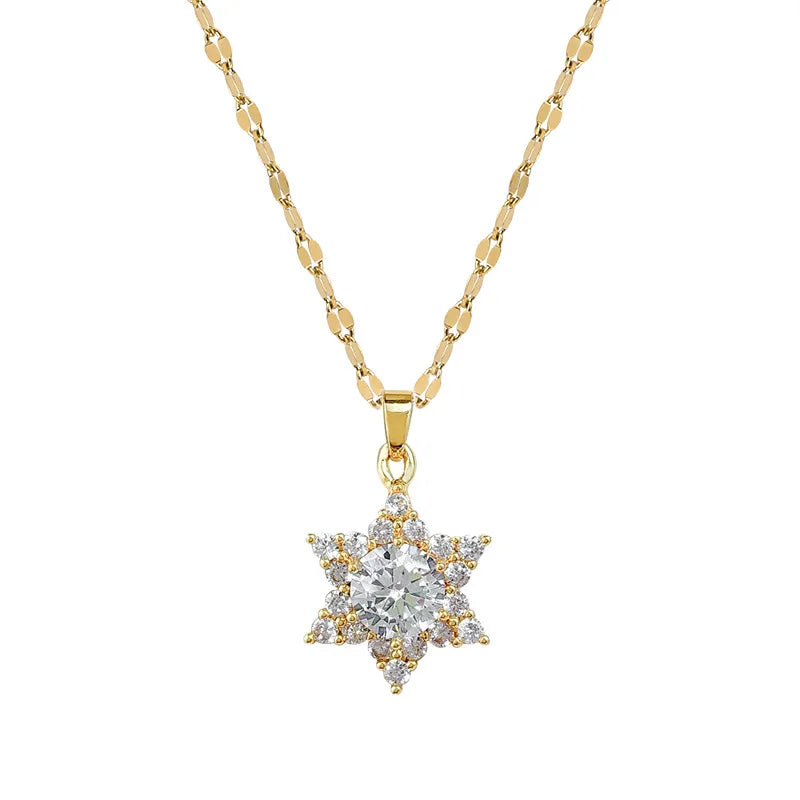 Snowflake Copper Pendant Necklace – Zircon Stainless Steel Choker Pendant Necklace Nixie