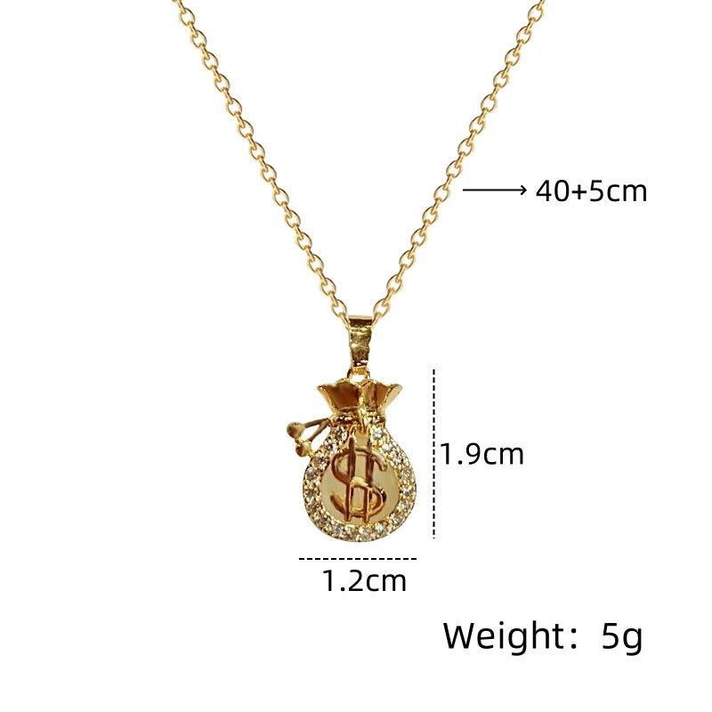 Copper Money Pouch Pendant Necklace | Women's Collarbone Chain Pendant Necklace Nixie XL1997-67