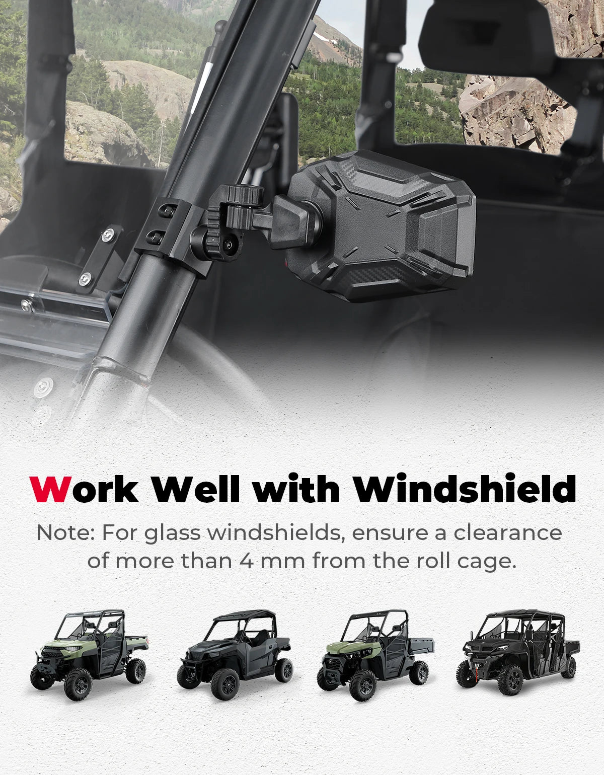 KEMIMOTO UTV Side Mirrors Pro-Fit | Polaris Can-Am SXS UTV Side Mirrors Nixie