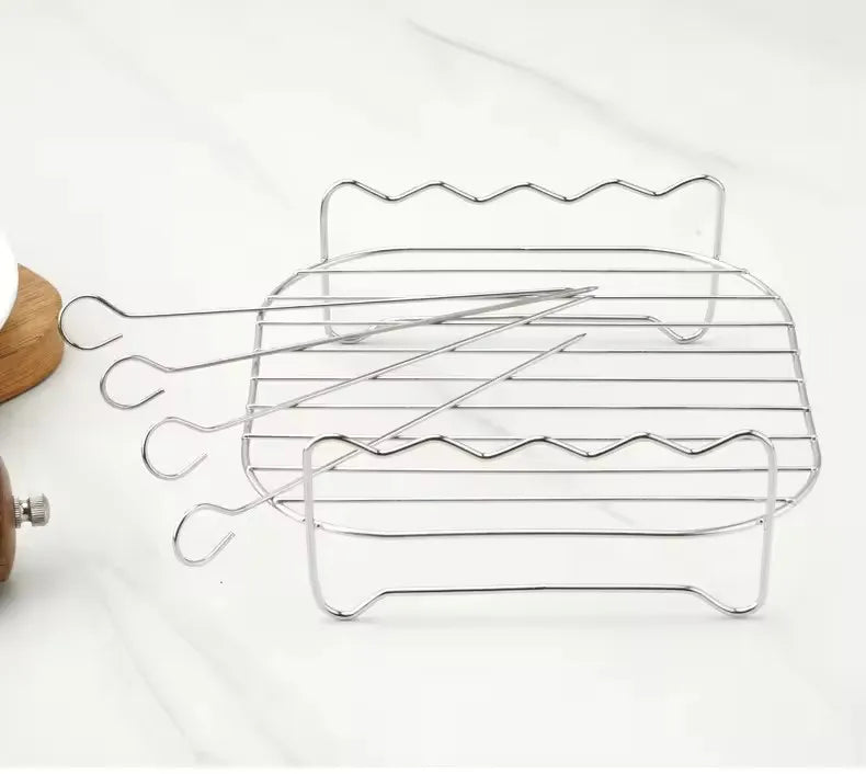 Stainless Steel BBQ Grill Set with Skewers & Bracket | Outdoor BBQ Grill Set Nixie