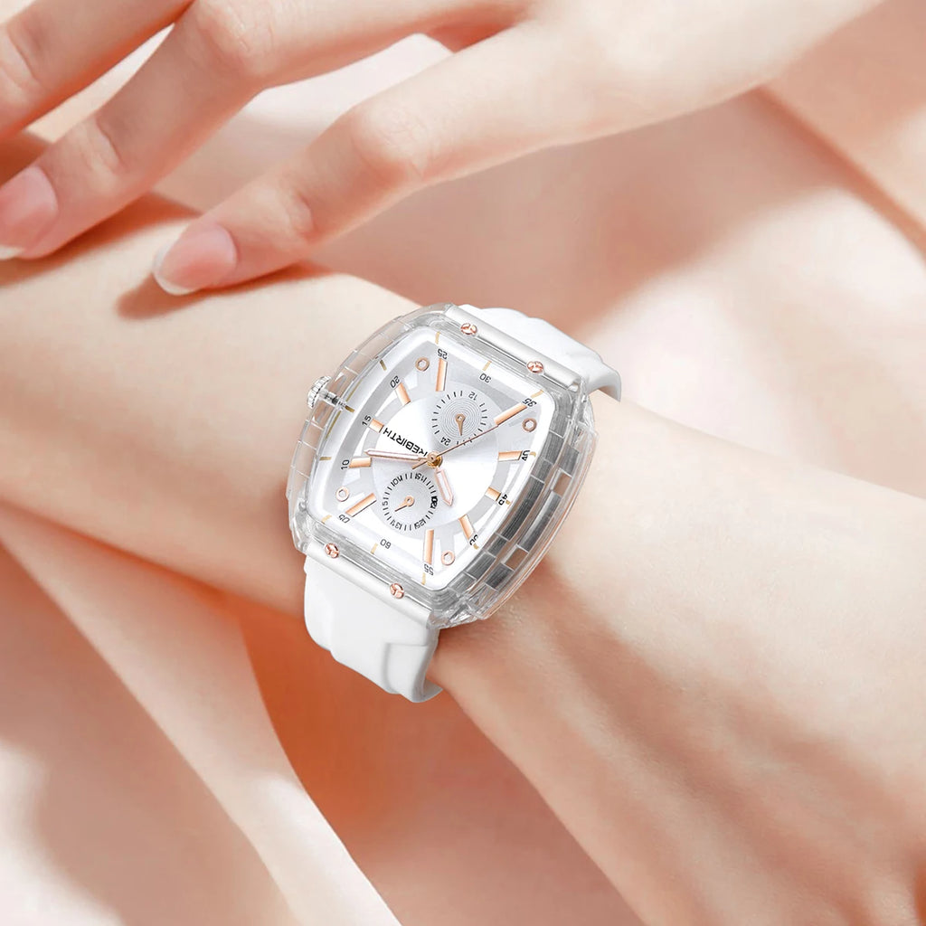 REBIRTH Casual Quartz Watch – Minimalist Tonneau Silicone Band Casual Quartz Watch Nixie