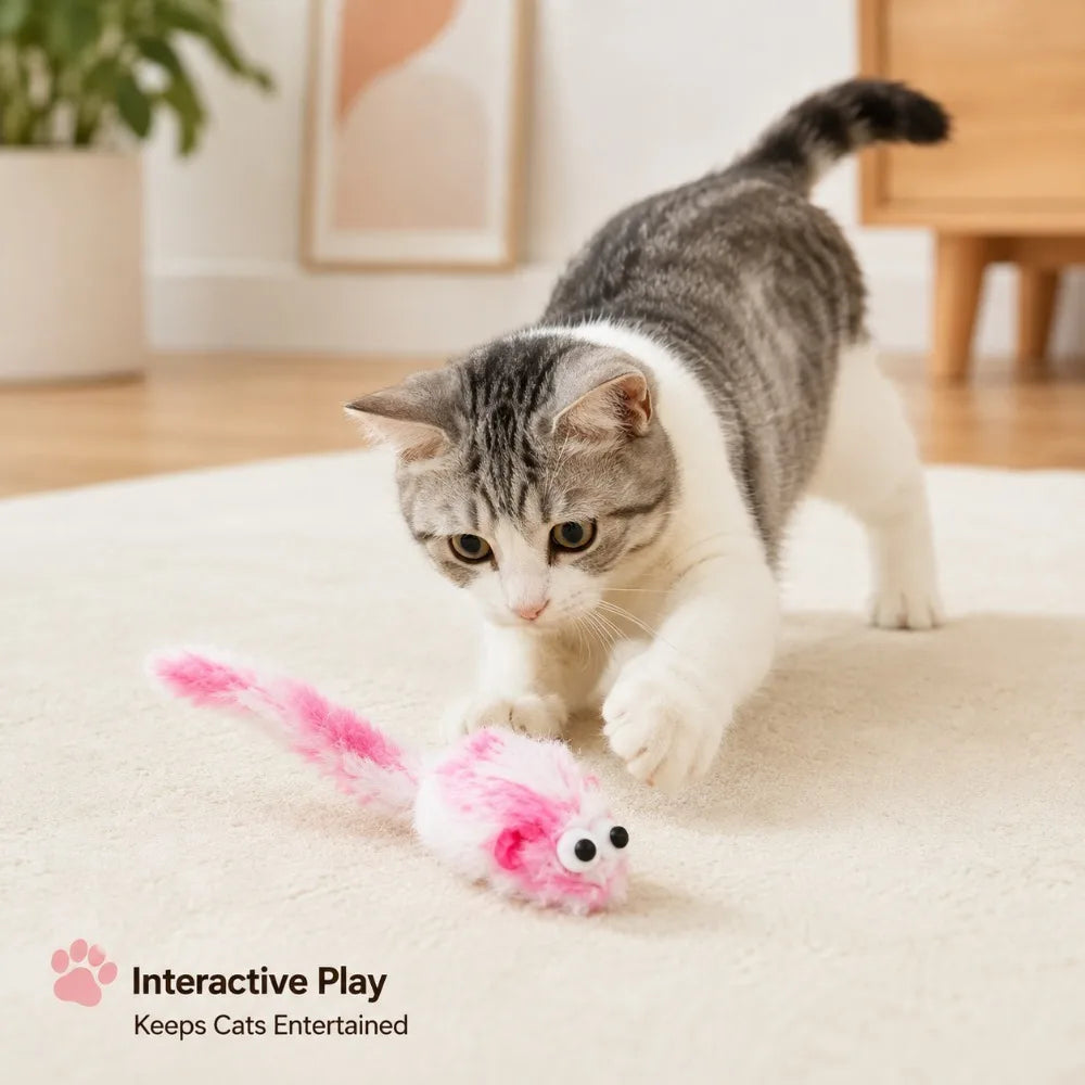 Plush Mouse Cat Toy – Interactive Indoor Kitten Teaser