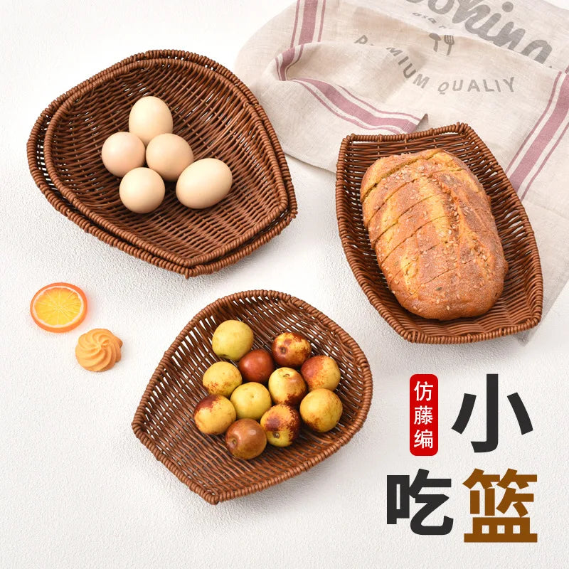 Imitation Vine Woven Snack Basket Plate for Restaurant & Bar Serving Snack Basket Nixie
