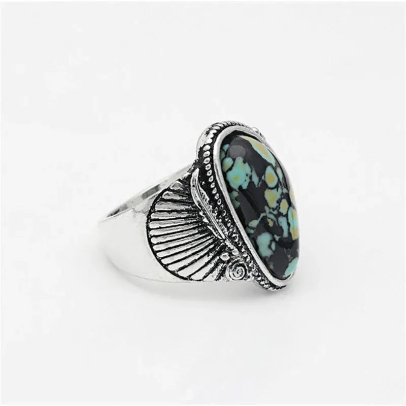 Women's Antique Silver Turquoise Zircon Ring – Sizes 6–10 Fashion Ring Nixie
