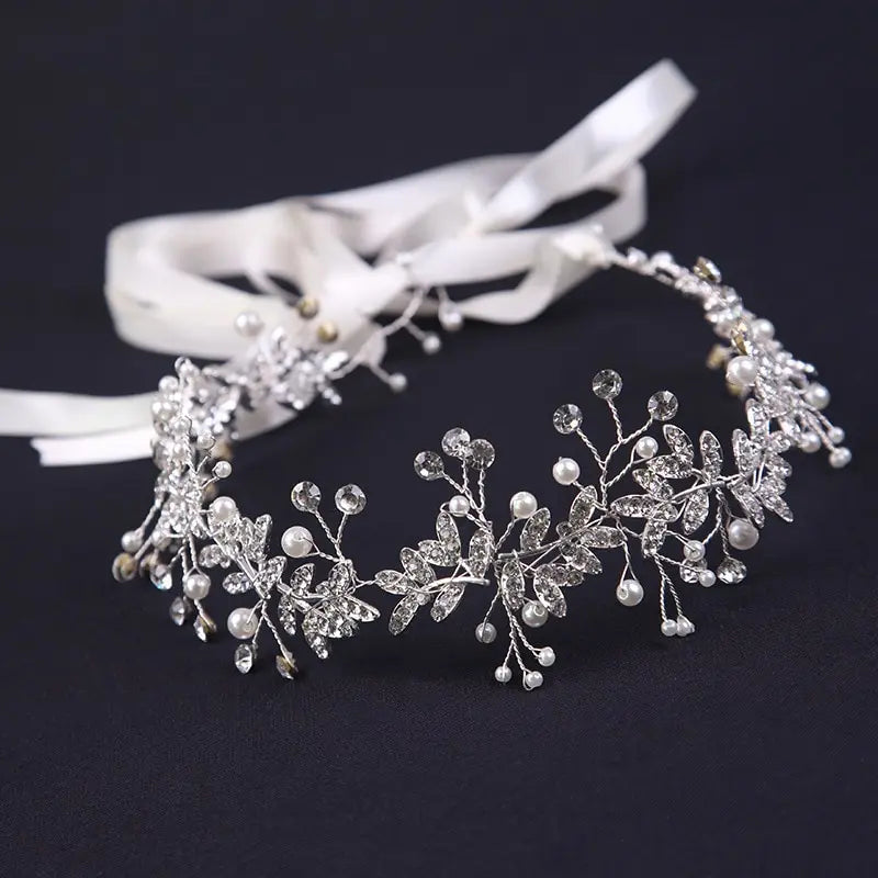 Silver-Plated Crystal Bridal Hair Band – Handmade Wedding Garland