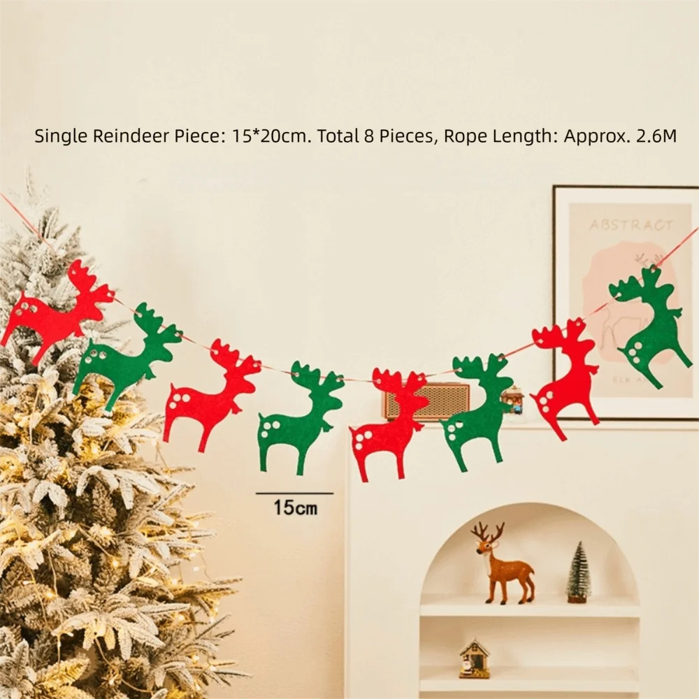 Felt Christmas Banner Elk & Santa Hanging Ornament Décor Christmas Banner Nixie Style 2