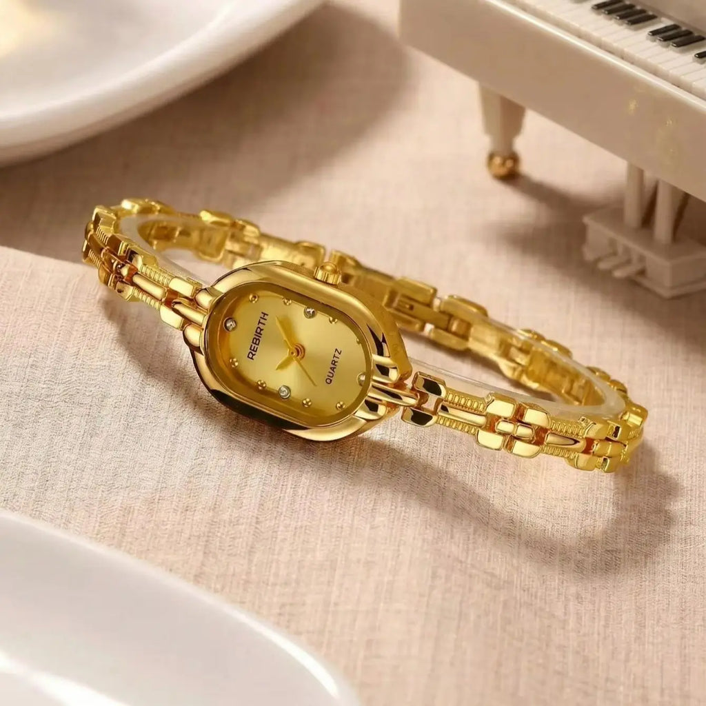 REBIRTH Women's Retro Oval Quartz Watch | Diamond Chain Band Women's Quartz Watch Nixie
