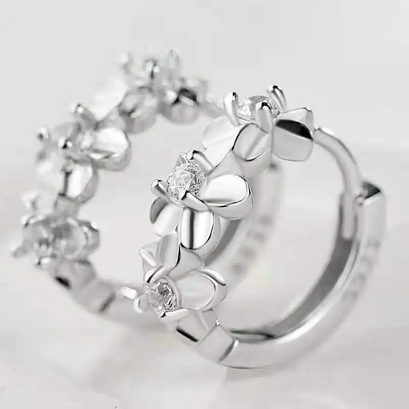 Camellia Zirconia Ear Clips – Silver-Plated Fashion Earrings Clip-On Earrings Nixie White Gold