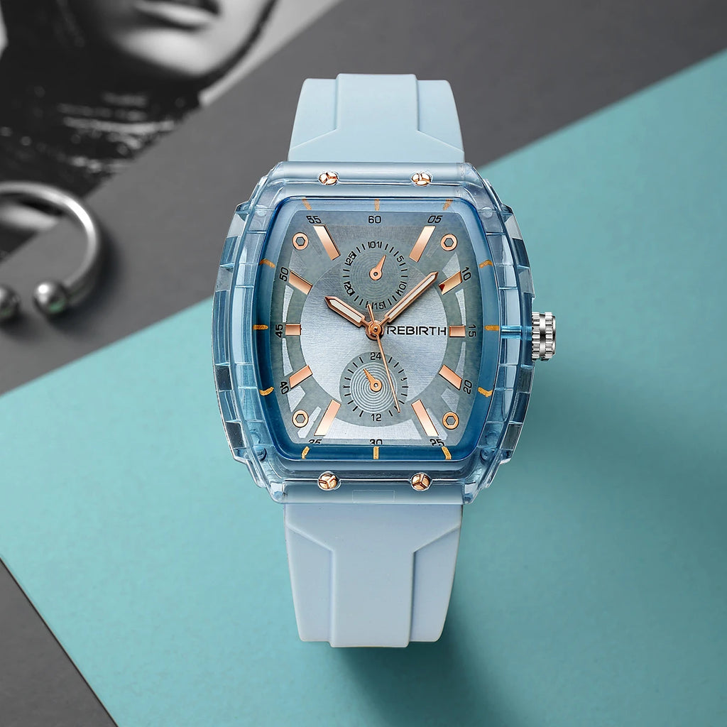 REBIRTH Casual Quartz Watch – Minimalist Tonneau Silicone Band Casual Quartz Watch Nixie