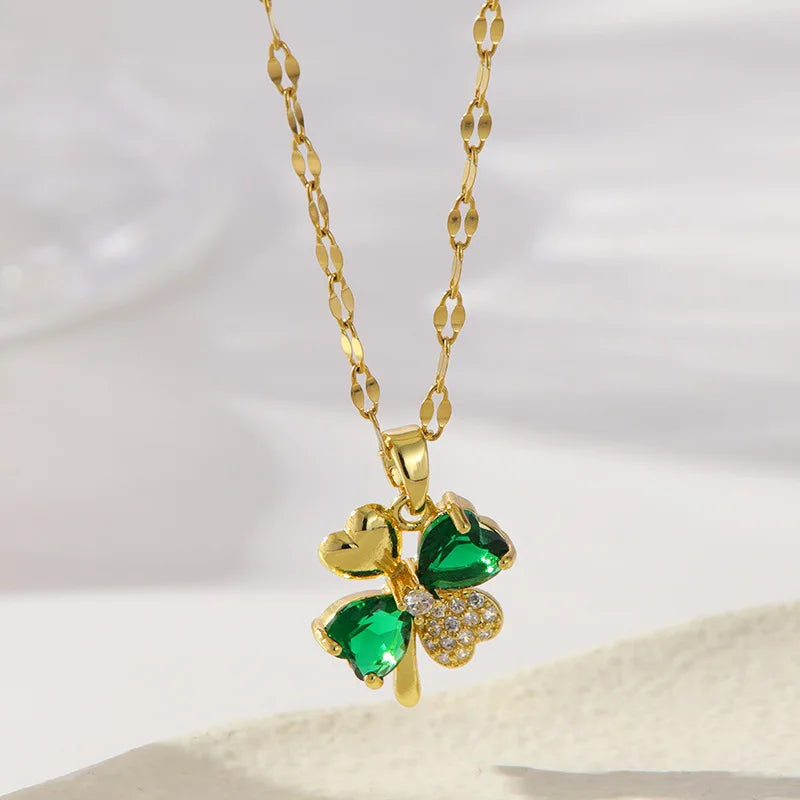 Green Gemstone Heart Petal Copper Pendant Necklace | Women Pendant Necklace Nixie