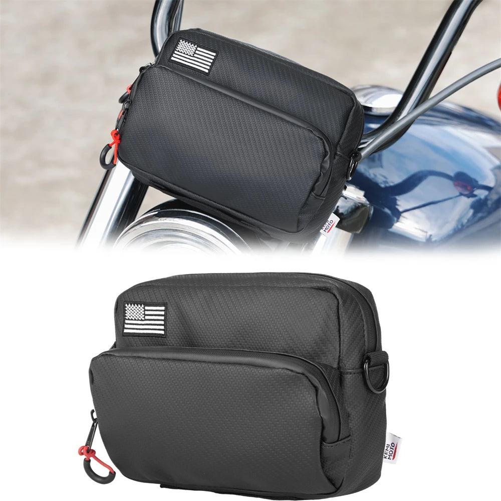 KEMIMOTO Motorcycle Handlebar Bag – Universal Fork & Sissy Bar Motorcycle Handlebar Bag Nixie Carbon fiber