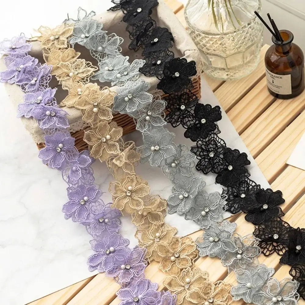 3D Pearl Beads Lace Trim Floral Embroidered Fabric DIY Crafts Lace Trim Ribbon Nixie