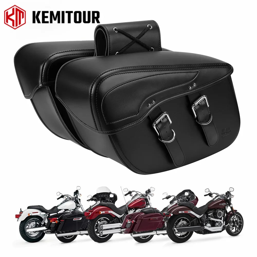 KEMITOUR 34L Motorcycle Saddlebags Waterproof PU Leather Side Bags Motorcycle Saddlebags Nixie