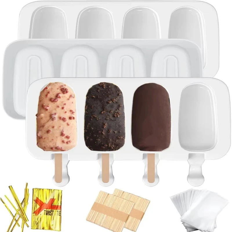 4-Pack Silicone Popsicle Molds with Wooden Sticks | Ice Cream Bar Popsicle Mold Set Nixie