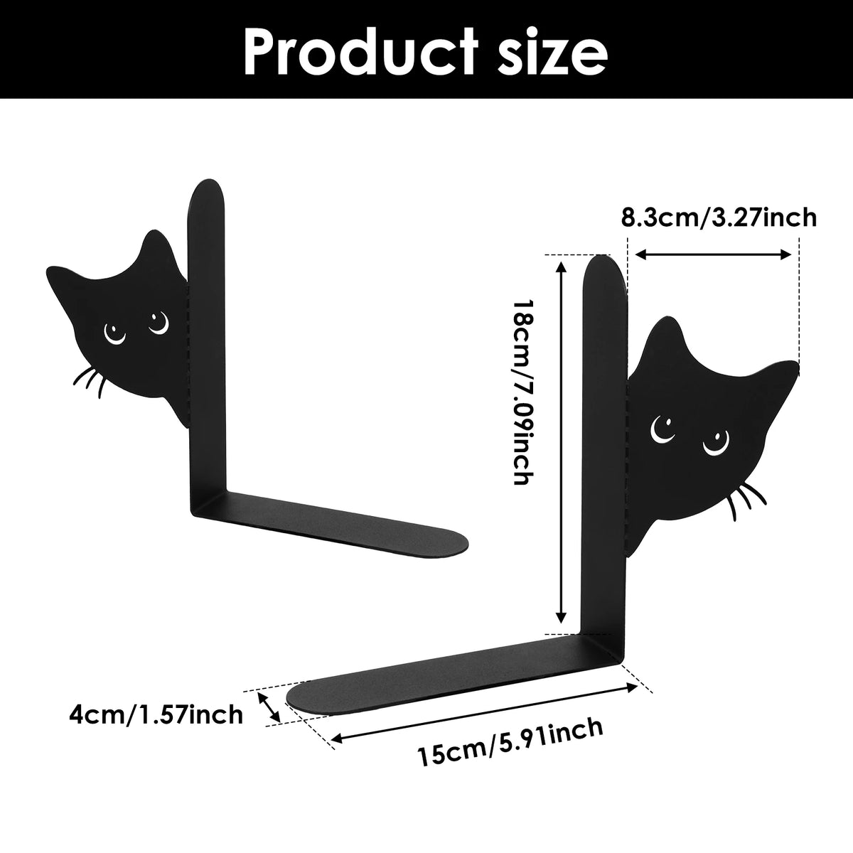 2Pcs Peeping Cat Metal Bookends – Desk & Shelf Book Stand Decorative Bookends Nixie 2Pcs Style 1