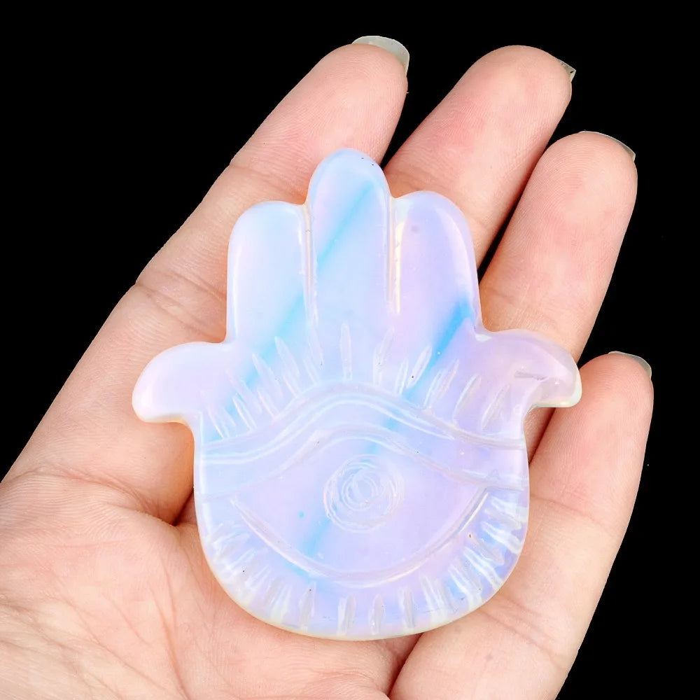 Natural Stone Hamsa Hand Carved Bead – Agate & Amethyst 57x50mm Carved Stone Bead Nixie 16