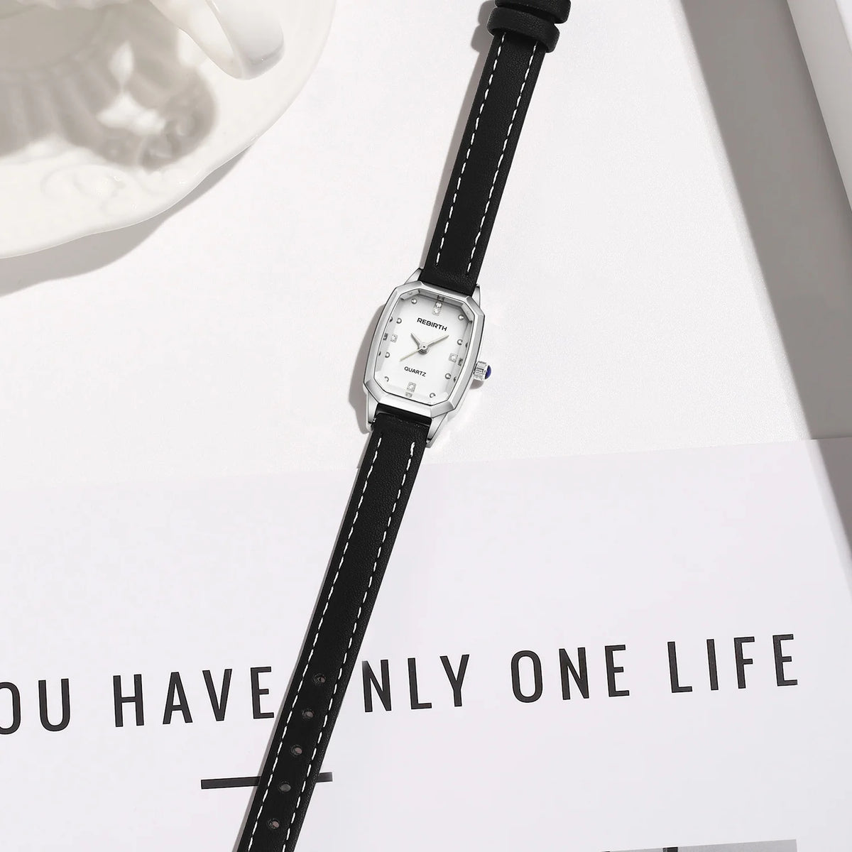 REBIRTH Unisex Square Quartz Watch – Leather Band, Water-Resistant Quartz Wristwatch Nixie