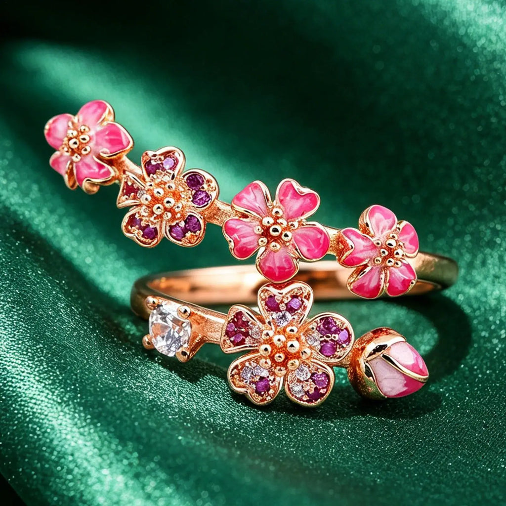 Adjustable Peach Blossom Ring – Carved Hollow Flower Women's Ring Fashion Ring Nixie