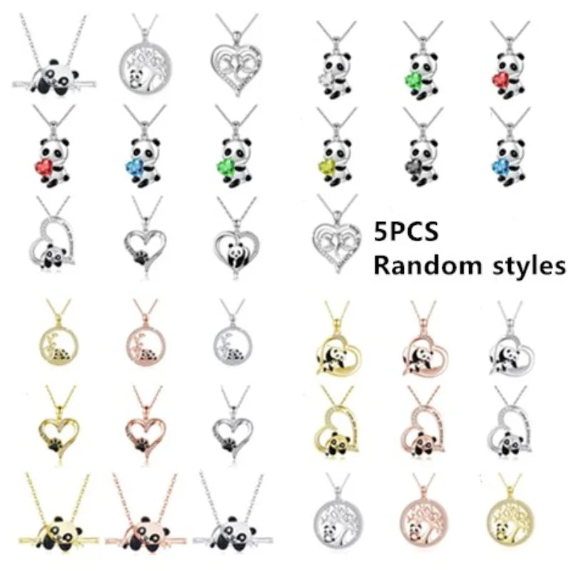 Panda Bear Zircon Heart Pendant Necklace Set – Women & Girls