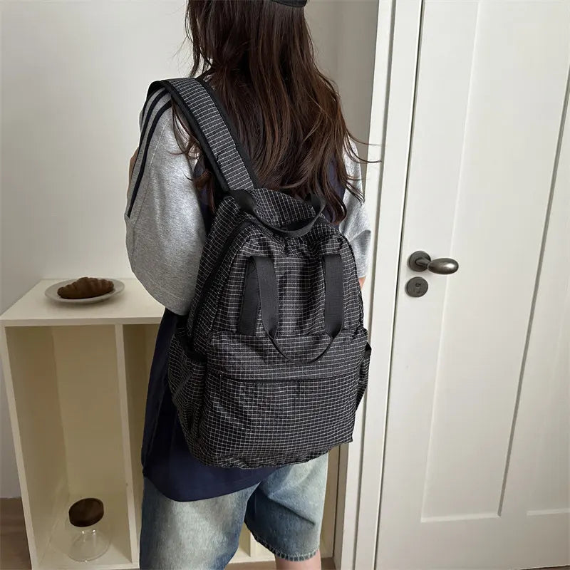 Waterproof Nylon Plaid Foldable Backpack | Lightweight Travel Bag Foldable Travel Backpack Nixie Black