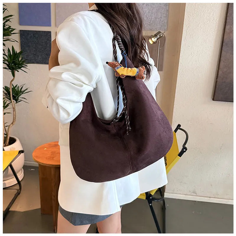 Korean Retro Suede Tote Bag – Large Women's Shoulder Bag | Nixie