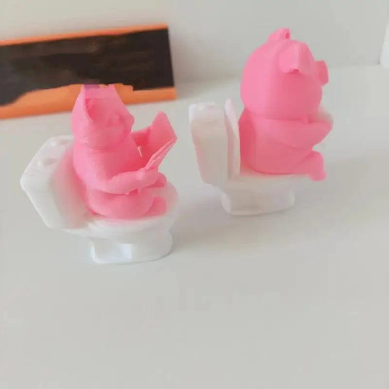 3D Printed Cartoon Pig on Toilet Figurine | Cute Desk Decor Decorative Figurine Nixie