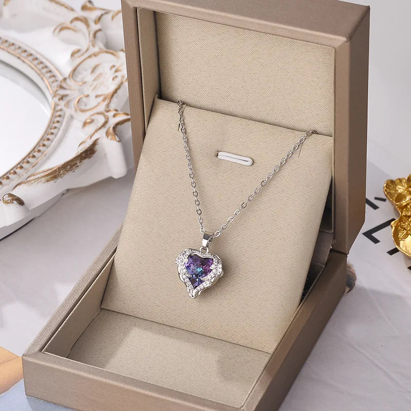 Heart Crystal Pendant Necklace – Stainless Steel Chain Pendant Necklace Nixie