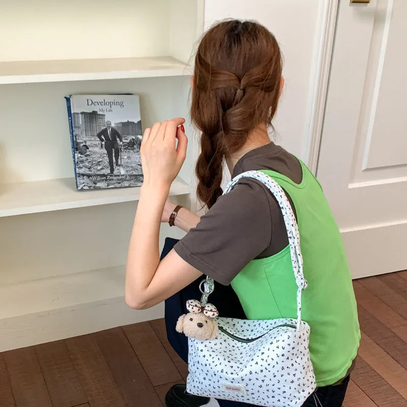 Floral Corduroy Shoulder Bag for Women – Korean Style Shoulder Handbag Nixie