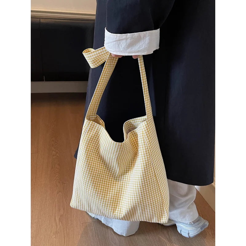 Women's Plaid Canvas Tote Bag – Large Capacity Shopping Bag Canvas Tote Bag Nixie