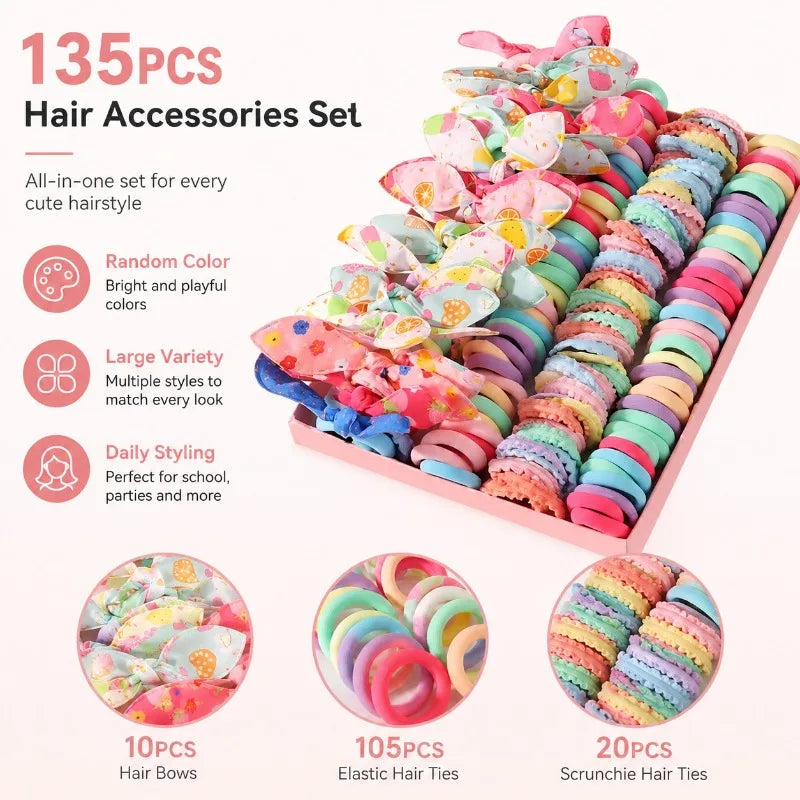 135-Piece Girls Flower Hair Accessories Set – Bands & Clips Hair Accessories Set Nixie