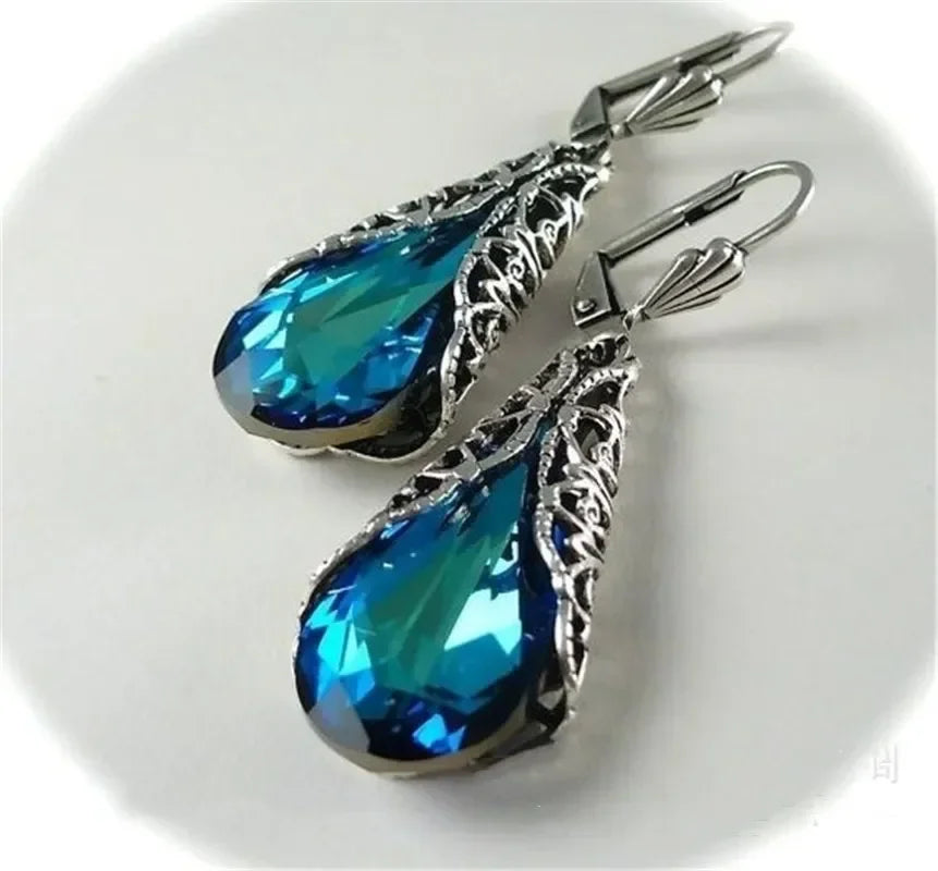 Silver Blue Crystal Drop Dangle Earrings | Women's Gift Drop Dangle Earrings Nixie