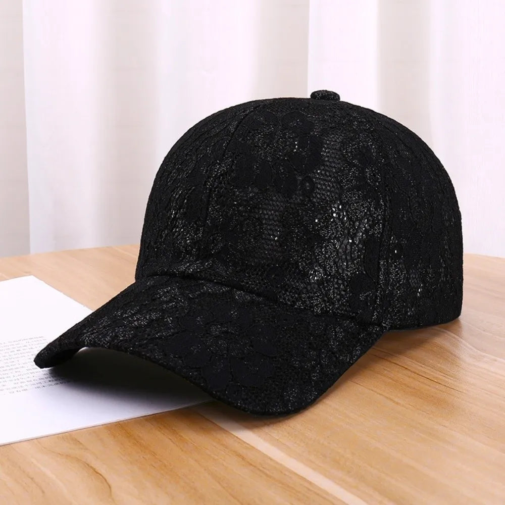 Floral Lace Baseball Cap – Breathable Adjustable Sun Hat Lace Baseball Cap Nixie Black