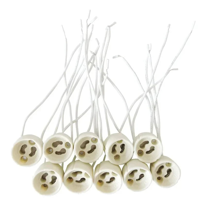 5-Pack GU10 Ceramic Lamp Socket Holder with Wire — LED & Halogen