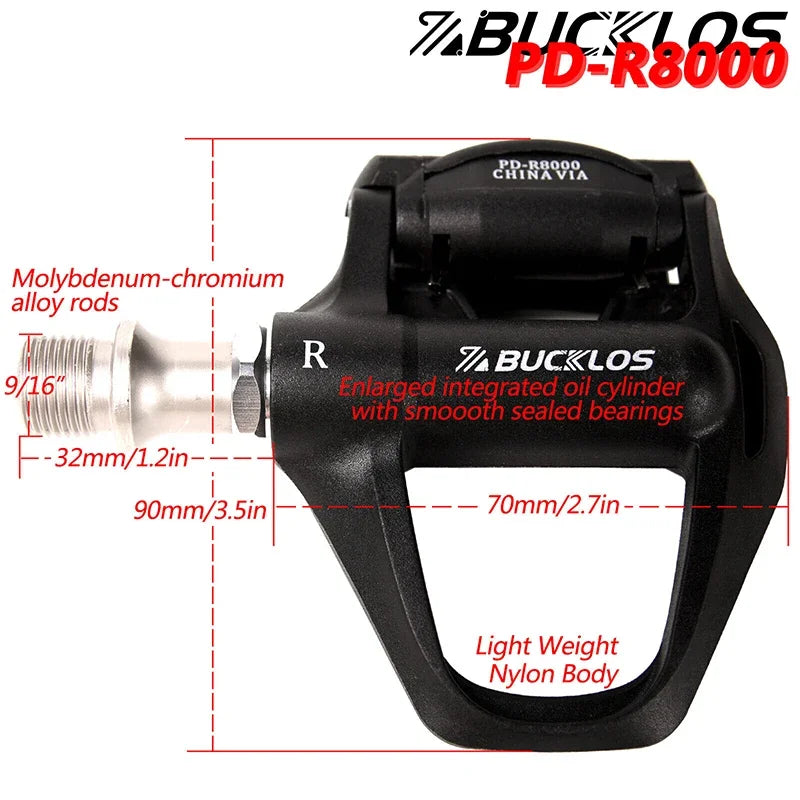 BUCKLOS R8000 Clipless Road Bike Pedals SPD-SL 9/16" Clipless Bike Pedals Nixie