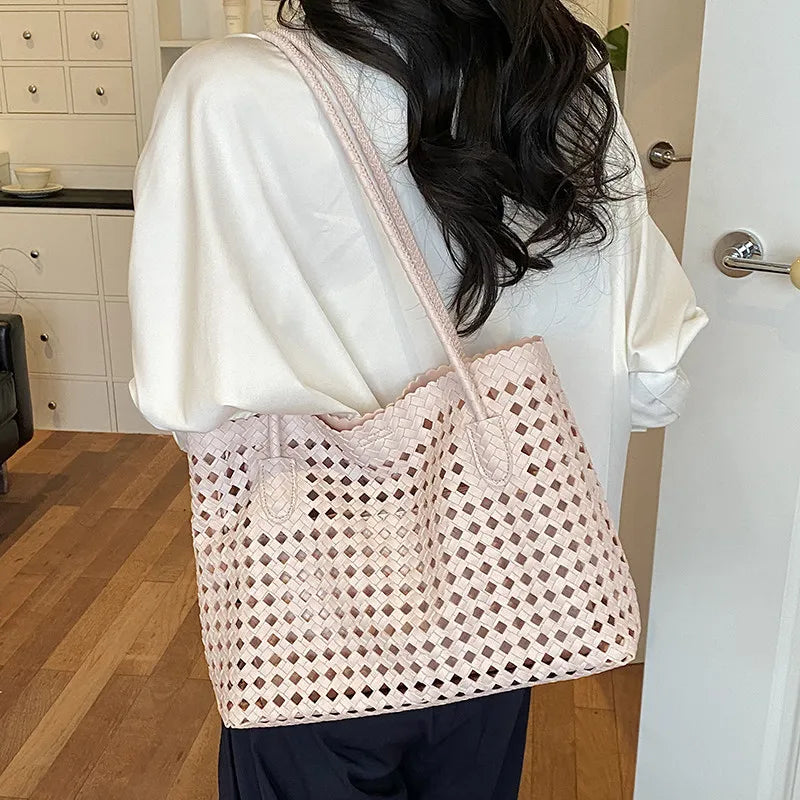 Woven Hollow-Out Tote Bag for Women | Large Capacity