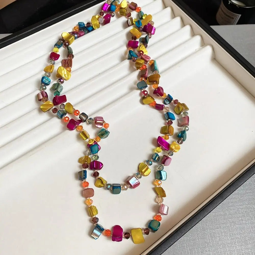 Bohemian Shell Beaded Double Layer Stackable Long Necklace Bohemian Beaded Necklace Nixie