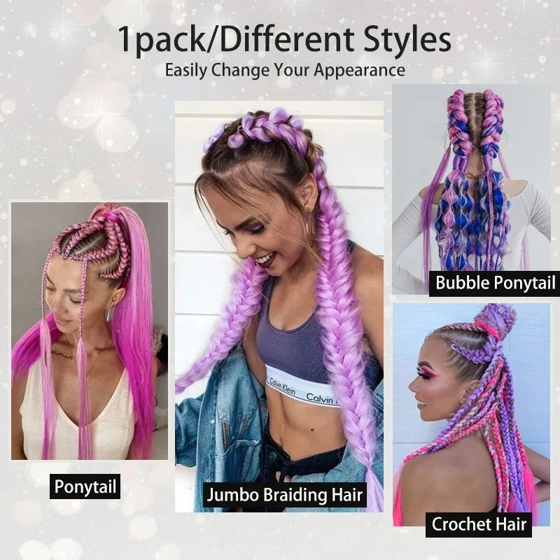 26" Synthetic Ponytail Extension Ombre Pink Purple Blue | Kanekalon Ponytail Hair Extension Nixie