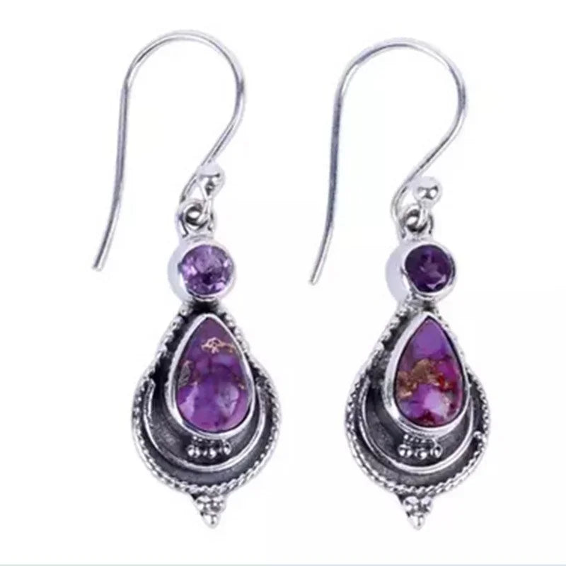 Zircon Moonstone Purple Agate Dangle Earrings – Hypoallergenic