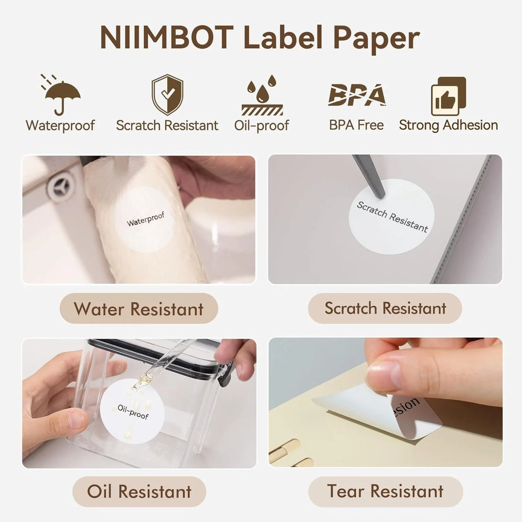 NiiMbot Thermal Label Rolls – Round White Waterproof Stickers Thermal Label Rolls Nixie