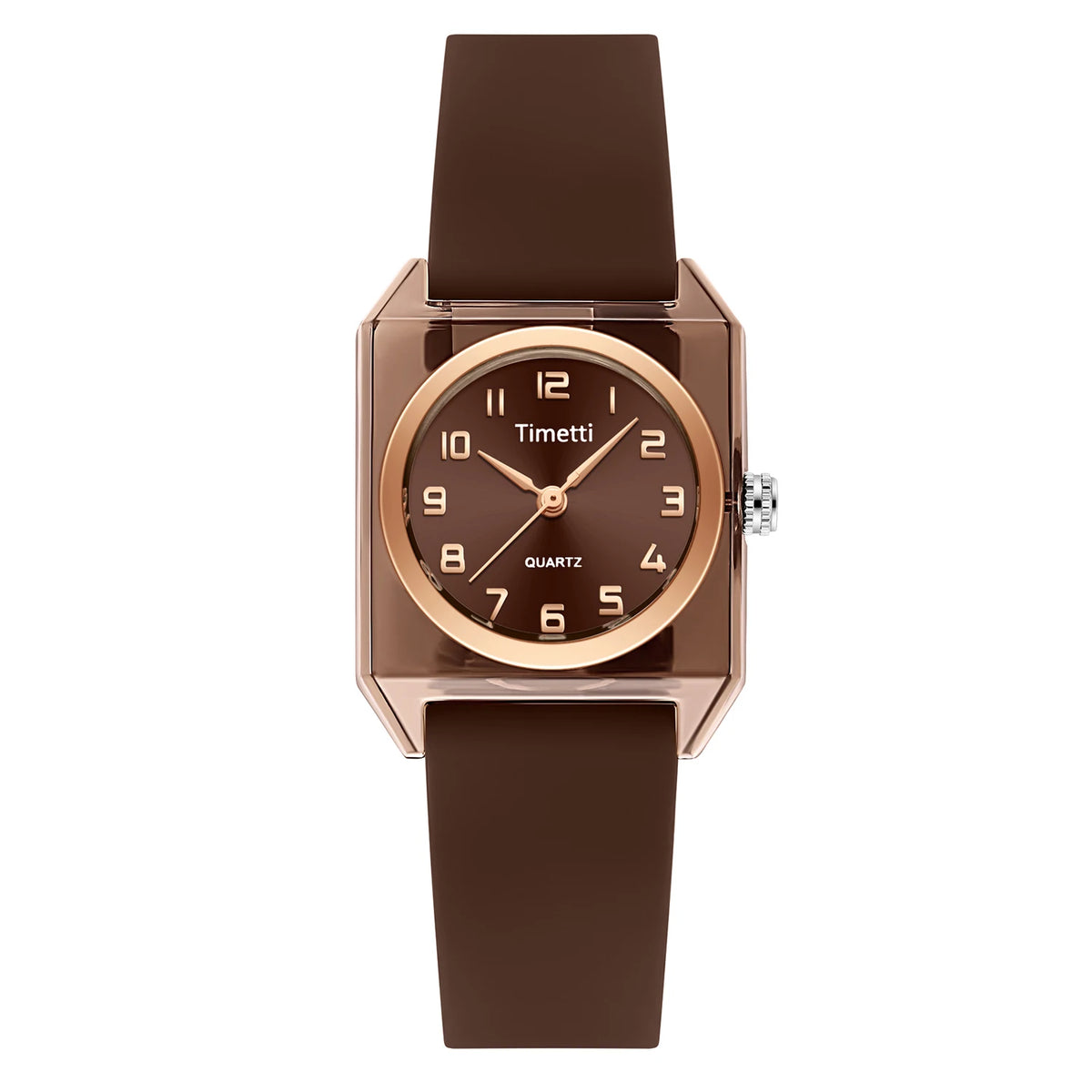 Timetti Women's Small Square Quartz Watch – Silicone Strap Women's Quartz Watch Nixie Coffee