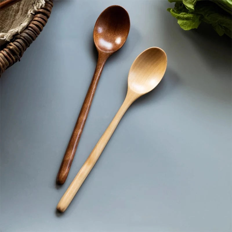 2pcs Natural Wooden Spoons – Coffee, Honey, Soup & Tea Set