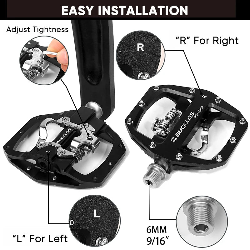 BUCKLOS Dual Function MTB Pedals – Flat & SPD Clipless
